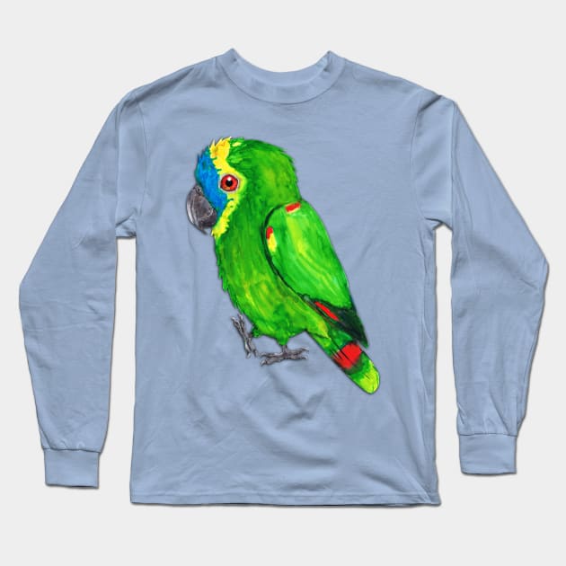 Turquoise-fronted amazon watercolor painting Long Sleeve T-Shirt by Bwiselizzy